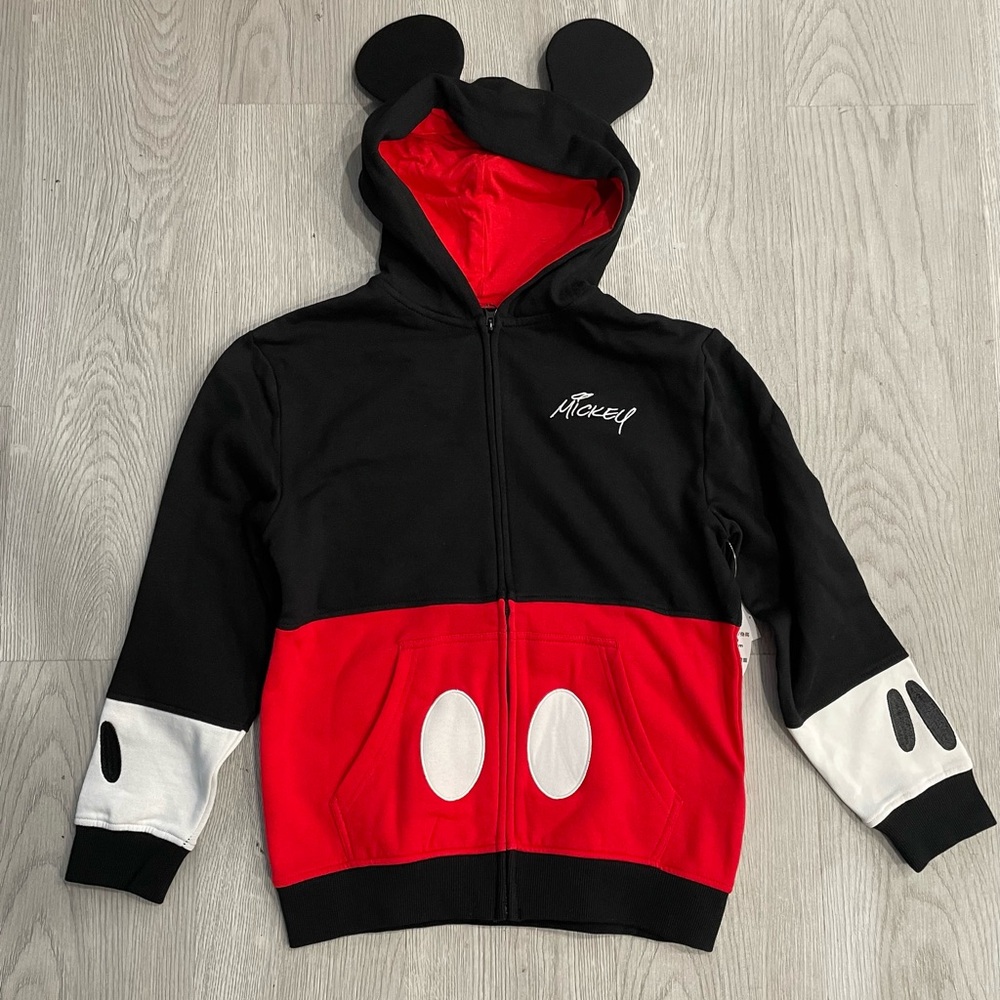 NEW‎ Disney Parks Kids Mickey Mouse Zip Up Ears Hoodie Black/Red/White - 2T